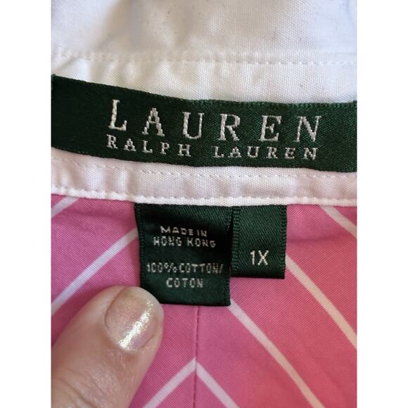VTG ralph lauren Pink Stripe Pink button down White Cuff Preppy Dress Shirt 1X - Picture 8 of 16